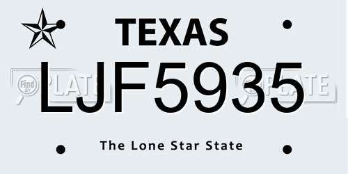LJF5935 Texas License Plate