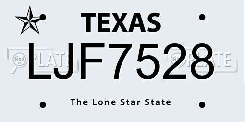 LJF7528 Texas License Plate