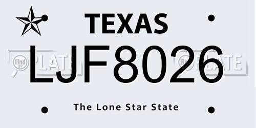 LJF8026 Texas License Plate