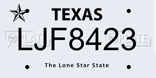 LJF8423 Texas License Plate