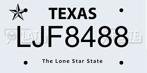 LJF8488 Texas License Plate