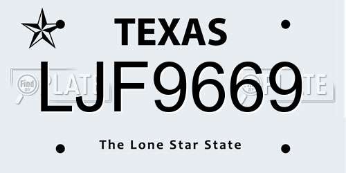 LJF9669 Texas License Plate
