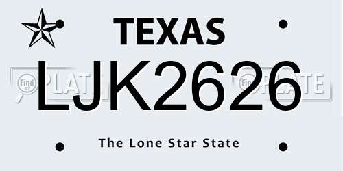 LJK2626 Texas License Plate