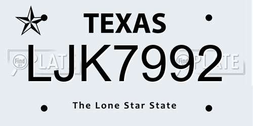 LJK7992 Texas License Plate