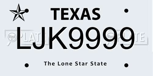 LJK9999 Texas License Plate