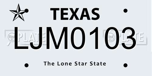 LJM0103 Texas License Plate