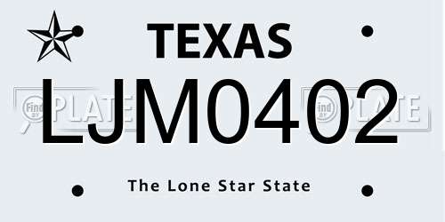 LJM0402 Texas License Plate