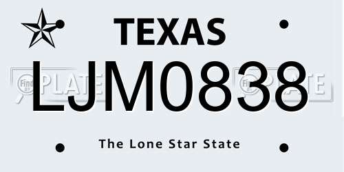 LJM0838 Texas License Plate