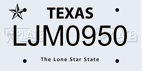 LJM0950 Texas License Plate