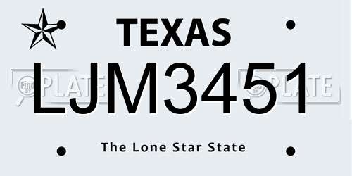 LJM3451 Texas License Plate