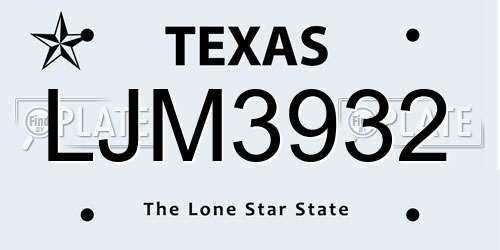 LJM3932 Texas License Plate