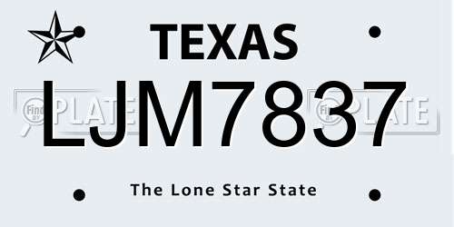LJM7837 Texas License Plate