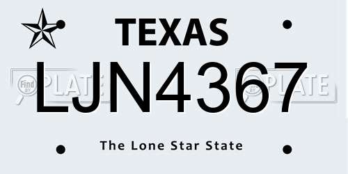 LJN4367 Texas License Plate