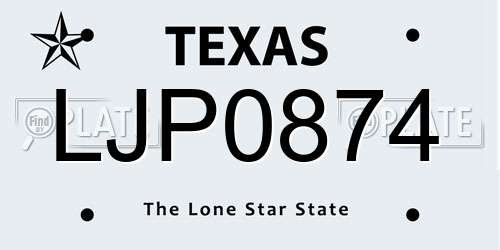 LJP0874 Texas License Plate