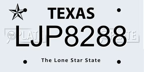 LJP8288 Texas License Plate