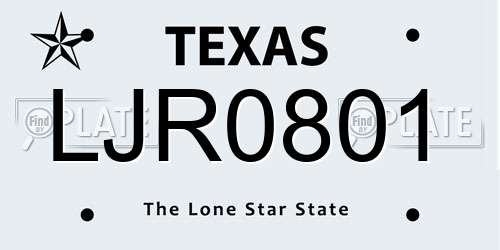 LJR0801 Texas License Plate