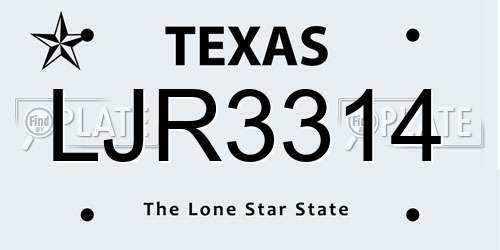 LJR3314 Texas License Plate