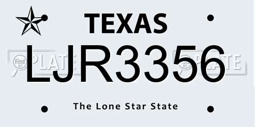 LJR3356 Texas License Plate