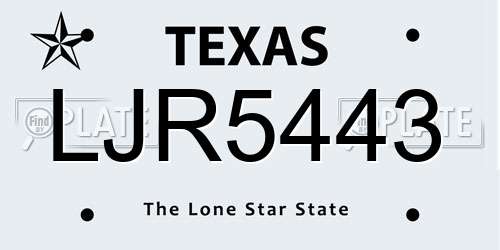 LJR5443 Texas License Plate