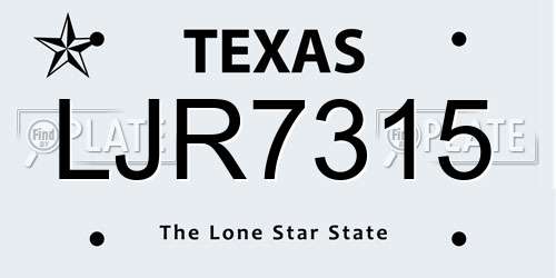 LJR7315 Texas License Plate