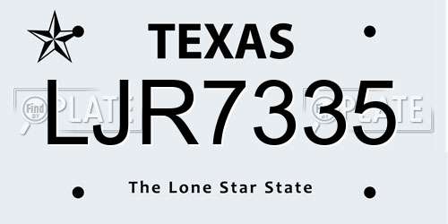 LJR7335 Texas License Plate