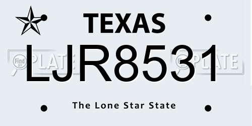 LJR8531 Texas License Plate