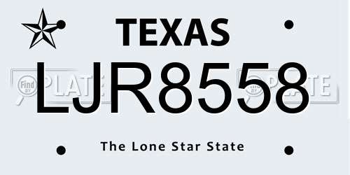 LJR8558 Texas License Plate