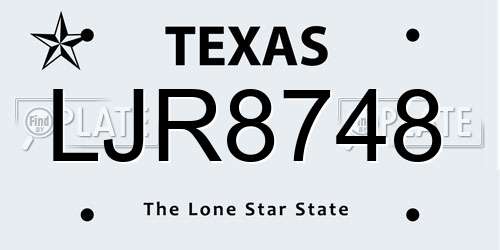 LJR8748 Texas License Plate