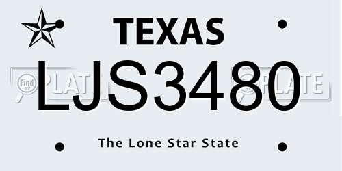 LJS3480 Texas License Plate