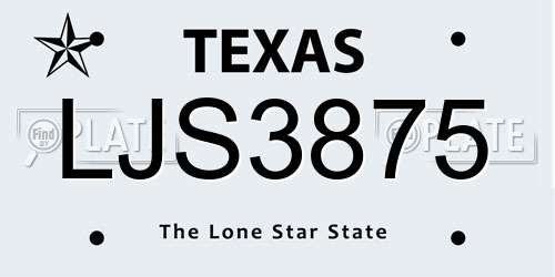 LJS3875 Texas License Plate