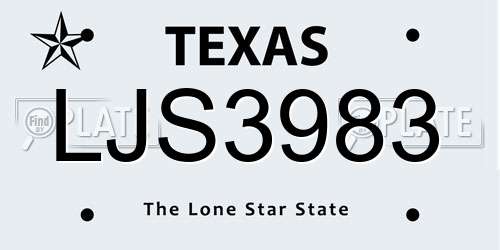 LJS3983 Texas License Plate