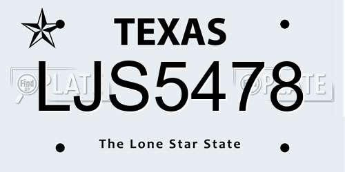 LJS5478 Texas License Plate
