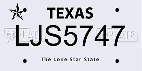 LJS5747 Texas License Plate
