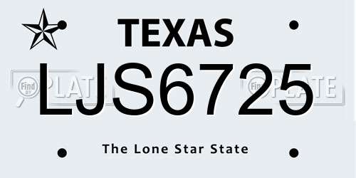 LJS6725 Texas License Plate