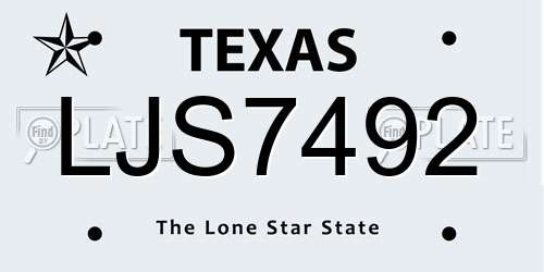 LJS7492 Texas License Plate