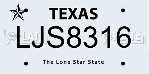 LJS8316 Texas License Plate