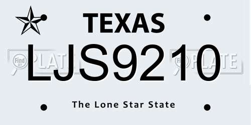 LJS9210 Texas License Plate