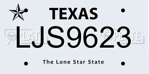LJS9623 Texas License Plate