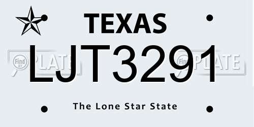 LJT3291 Texas License Plate