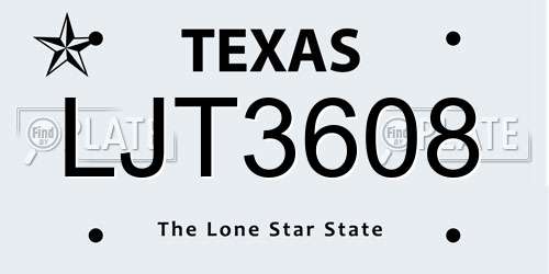 LJT3608 Texas License Plate