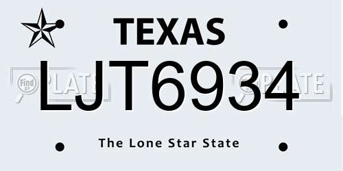 LJT6934 Texas License Plate