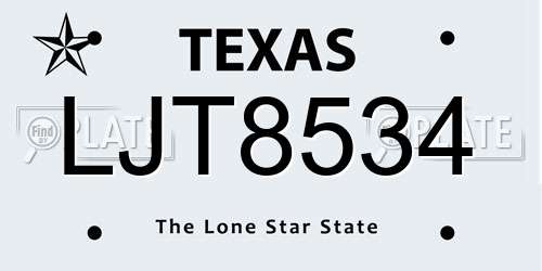 LJT8534 Texas License Plate