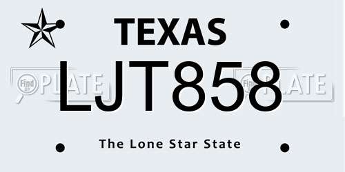 LJT858 Texas License Plate