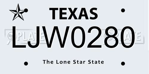 LJW0280 Texas License Plate