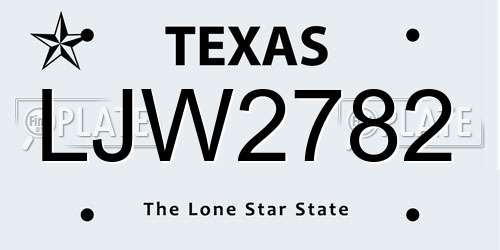 LJW2782 Texas License Plate
