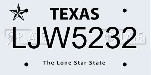 LJW5232 Texas License Plate