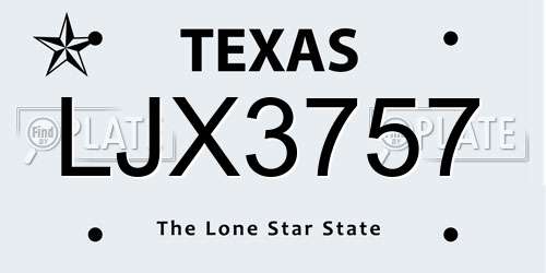 LJX3757 Texas License Plate