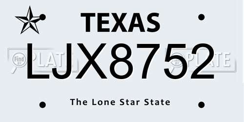 LJX8752 Texas License Plate