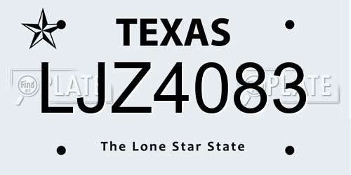 LJZ4083 Texas License Plate