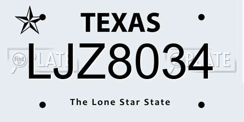 LJZ8034 Texas License Plate